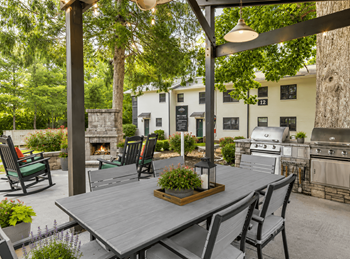 Outdoor pavilion with grills and picnic tables